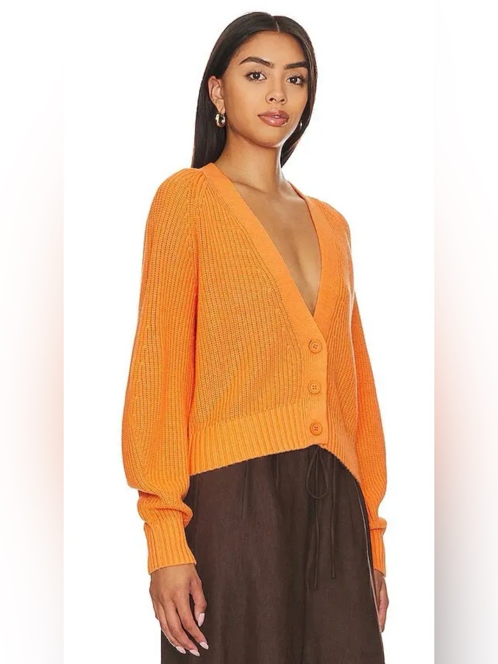 525 America Bright Orange Rumi Shaker V-Neck Button Cardigan Size XS